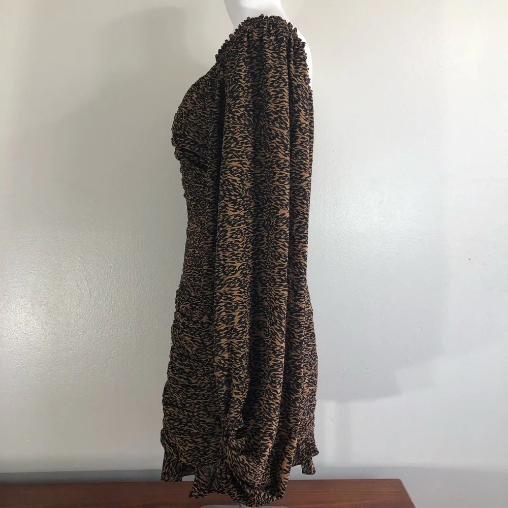 Ted Baker Wyatte Animal Print V-Neck Balloon Sleeve Ruched Bodycon Mini … - Picture 5 of 11